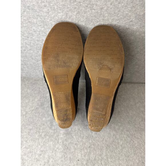 TOMS Black Canvas Cork Wedge Peep Toe Heels – Size 7 - Picture 5 of 7